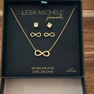 Lesa Michele Gold Infinity Necklace and Earring Set